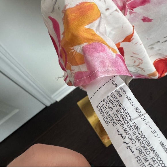 Zara Floral Cowl Neck Dress sun dress satin glam cottage tropical L - Picture 7 of 7